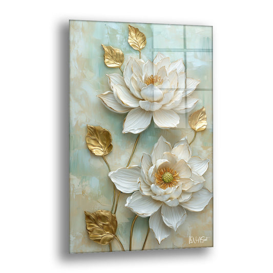 Mint Yeşili Çiçekler - Cam Tablo