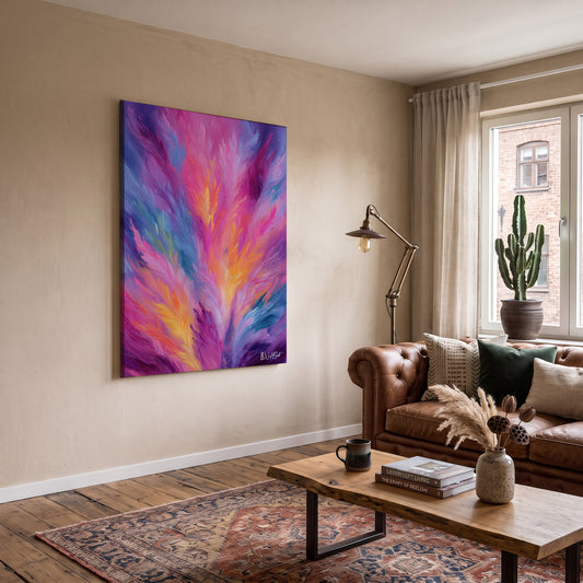 Mor Pembe Tüy kanvas tablo — iç mekân uygulama örneği