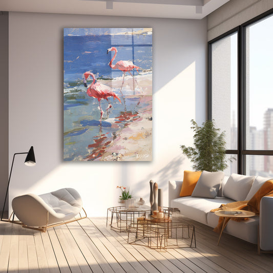 Mor Suda Flamingo cam tablo — farklı açıdan görünüm
