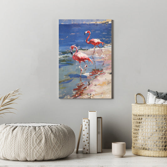 Mor Suda Flamingo kanvas tablo — iç mekân uygulama örneği
