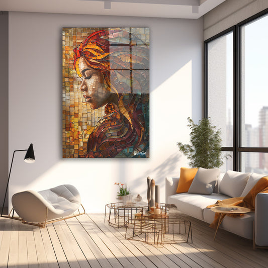 Mozaik Kadın Portresi 4 cam tablo — farklı açıdan görünüm