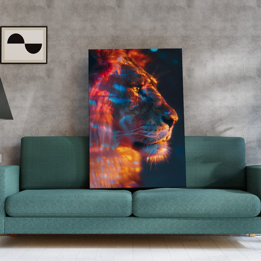 Neon Aslan kanvas tablo — farklı açıdan görünüm