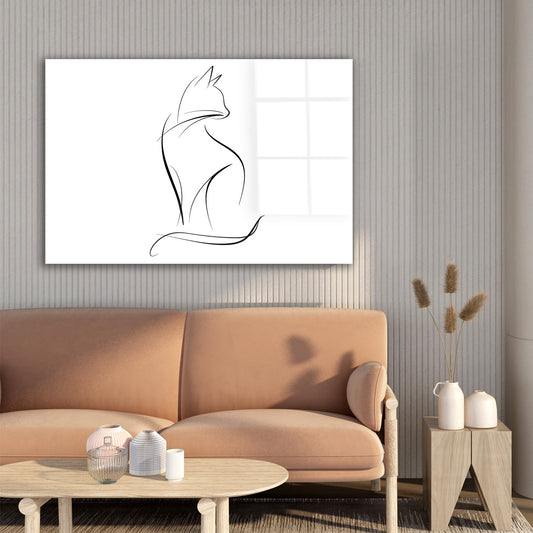 Oturan Çizgi Kedi cam tablo — farklı açıdan görünüm