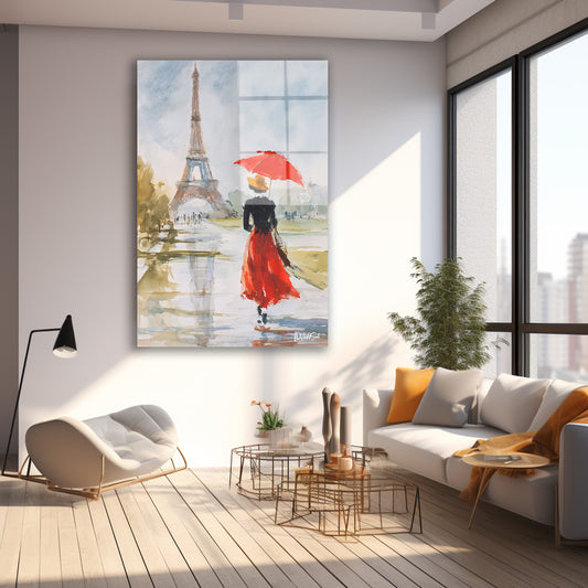 Paris'te Kırmızı Etek cam tablo — farklı açıdan görünüm