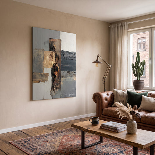 Pas Rengi Kolaj kanvas tablo — iç mekân uygulama örneği
