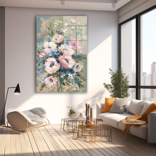 Pastel Çiçek Buketi cam tablo — farklı açıdan görünüm