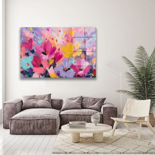 Pastel Çiçek Yığını cam tablo — farklı açıdan görünüm