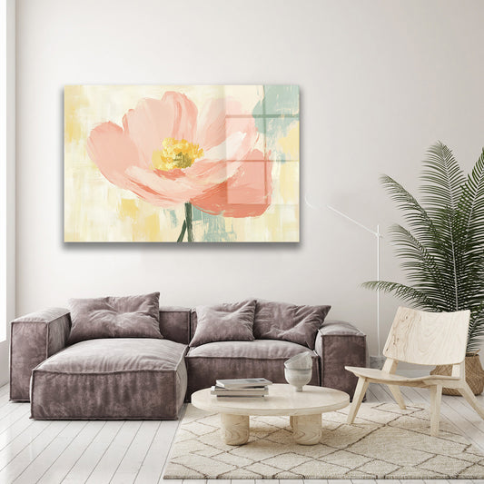 Pastel Pembe Gelincik cam tablo — duvarda dekorasyon görünümü