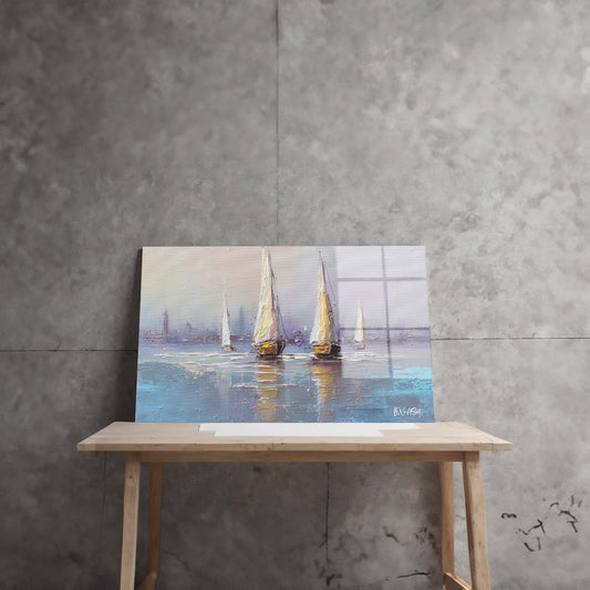 Pastel Yelkenliler cam tablo — farklı açıdan görünüm