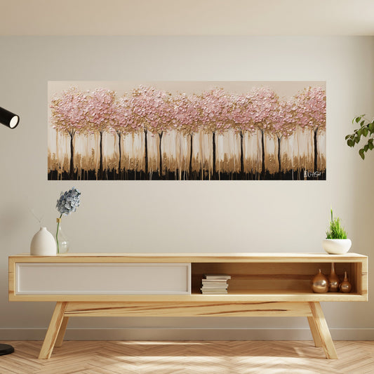 Pembe Ağaçlar kanvas tablo — ağaç temalı duvar dekorasyonu