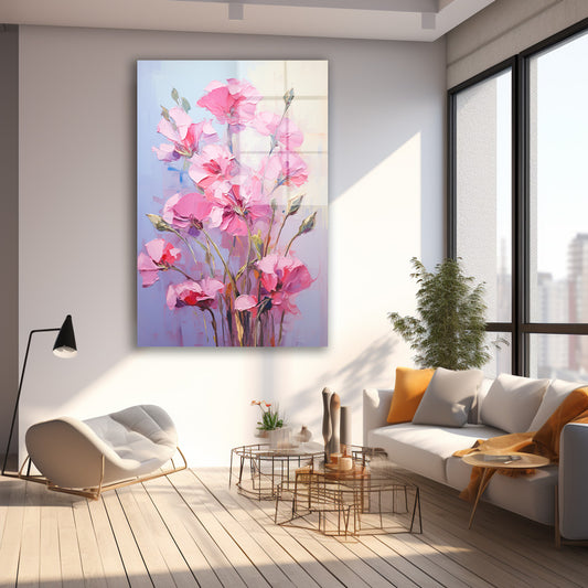 Pembe Bahar Buketi cam tablo — farklı açıdan görünüm