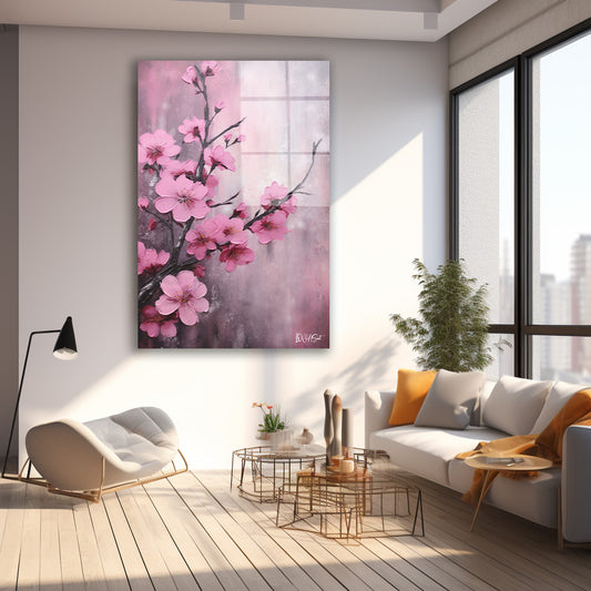 Pembe Bahar Dalı 6 cam tablo — farklı açıdan görünüm