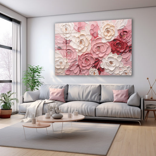 Pembe Beyaz Güller 3 cam tablo — farklı açıdan görünüm