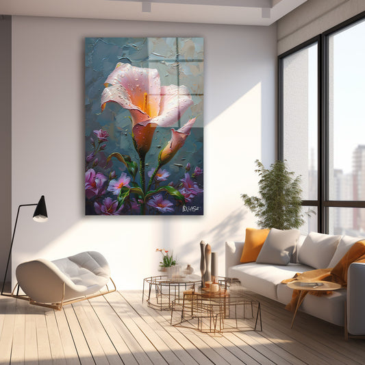 Pembe Çiçek Bahçesi cam tablo — farklı açıdan görünüm