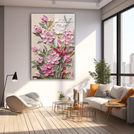 Pembe Çiçek Dalları cam tablo — farklı açıdan görünüm