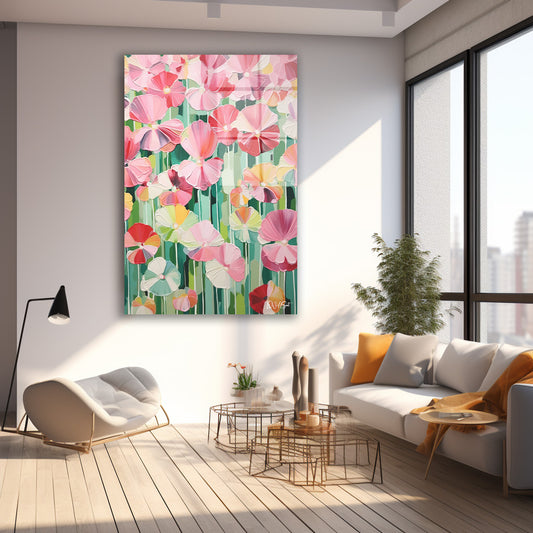 Pembe Çiçek Deseni cam tablo — farklı açıdan görünüm