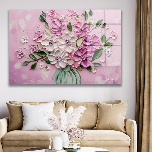 Pembe Cümbüşü cam tablo — duvarda dekorasyon görünümü