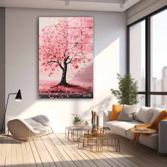 Pembe Dökülen Yapraklar cam tablo — farklı açıdan görünüm