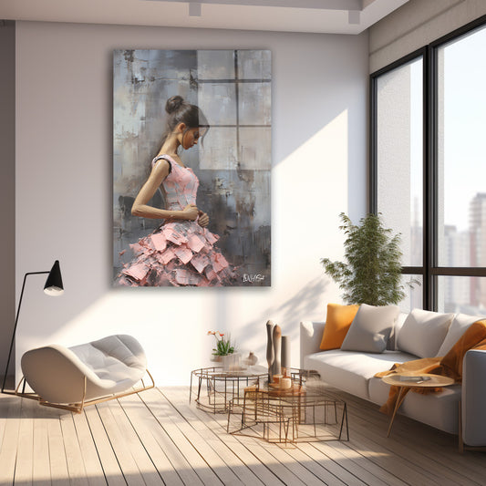 Pembe Elbiseli Kız cam tablo — farklı açıdan görünüm