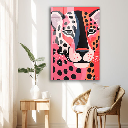 Pembe Fonda Leopar cam tablo — iç mekân uygulama örneği