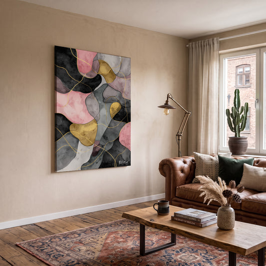 Pembe Gri Formlar kanvas tablo — iç mekân uygulama örneği