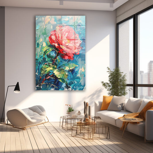 Pembe Gül Empresyonist cam tablo — farklı açıdan görünüm