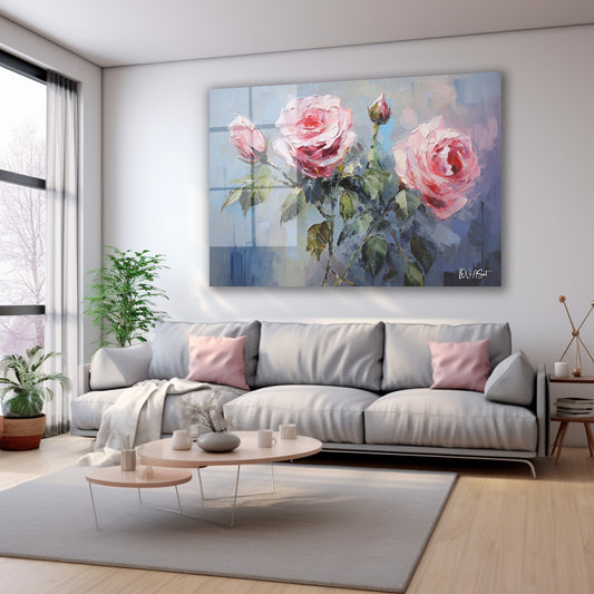 Pembe Güller 4 cam tablo — farklı açıdan görünüm