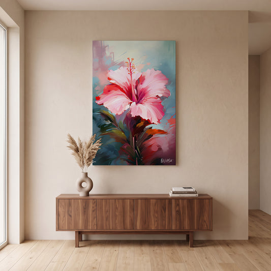 Pembe Hibiskus 2 kanvas tablo — duvarda dekorasyon görünümü