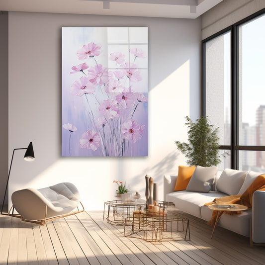 Pembe İnce Çiçekler 2 cam tablo — farklı açıdan görünüm
