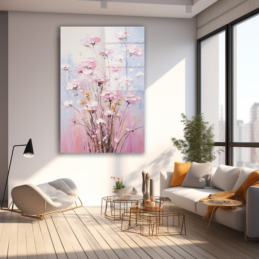 Pembe İnce Çiçekler cam tablo — farklı açıdan görünüm