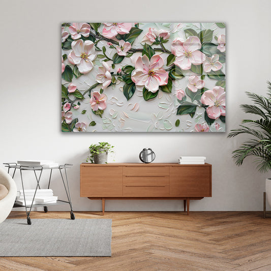 Pembe Kabartma Çiçekler 2 cam tablo — farklı açıdan görünüm