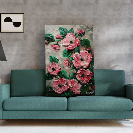 Pembe Kabartma Çiçekler kanvas tablo — farklı açıdan görünüm