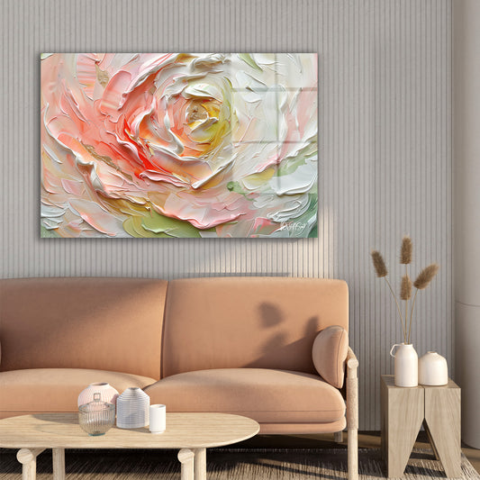 Pembe Kabartma Gül cam tablo — farklı açıdan görünüm