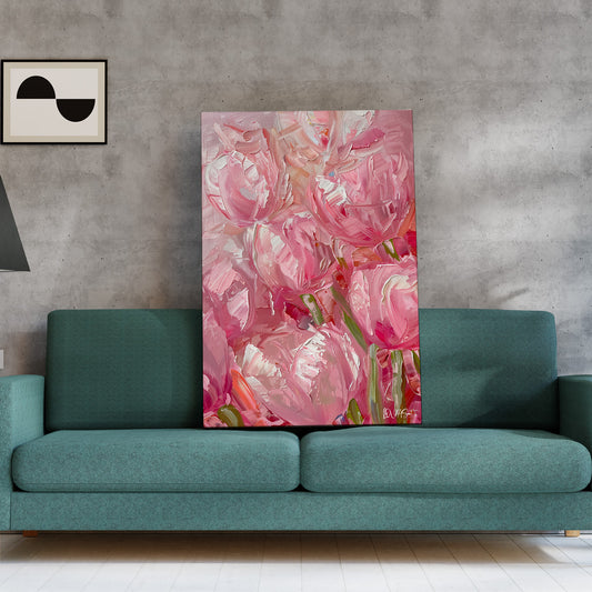 Pembe Kabartma Laleler kanvas tablo — farklı açıdan görünüm