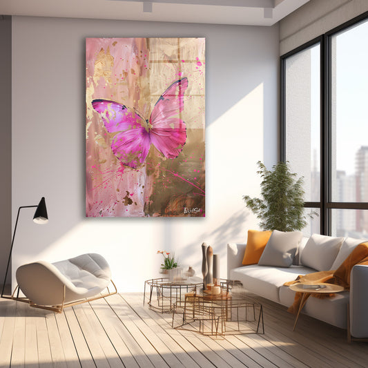 Pembe Kelebek 6 cam tablo — farklı açıdan görünüm