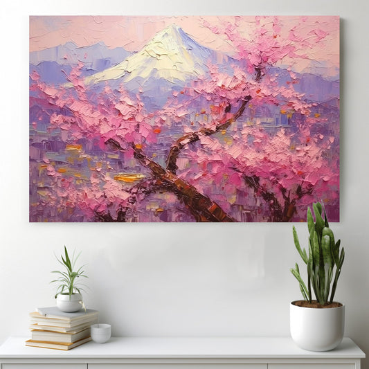 Pembe Kiraz Dağı kanvas tablo — iç mekân uygulama örneği