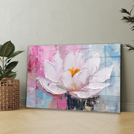 Pembe Lotus 2 cam tablo — iç mekân uygulama örneği