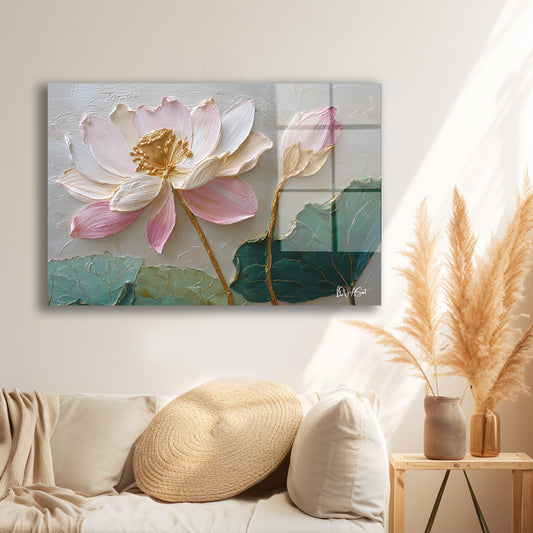 Pembe Lotus 3 cam tablo — farklı açıdan görünüm