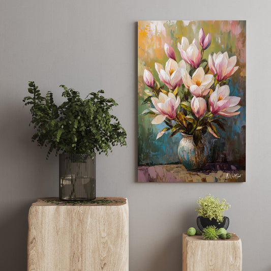 Pembe Magnolia kanvas tablo — çiçek temalı duvar dekorasyonu