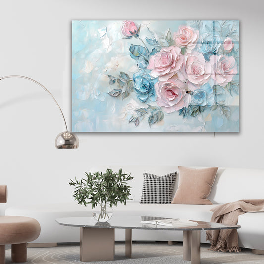 Pembe Mavi Gül Demeti cam tablo — farklı açıdan görünüm