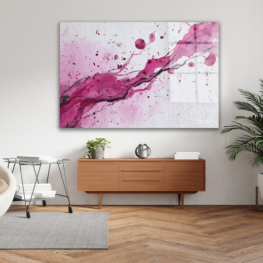 Pembe Mürekkep Akışı cam tablo — farklı açıdan görünüm