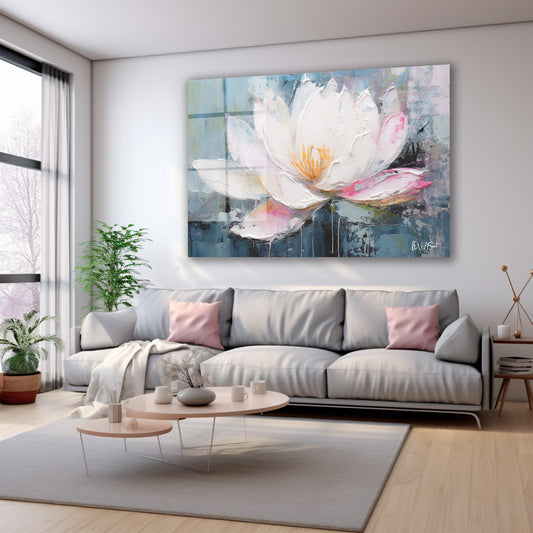 Pembe Nilüfer 3 cam tablo — farklı açıdan görünüm