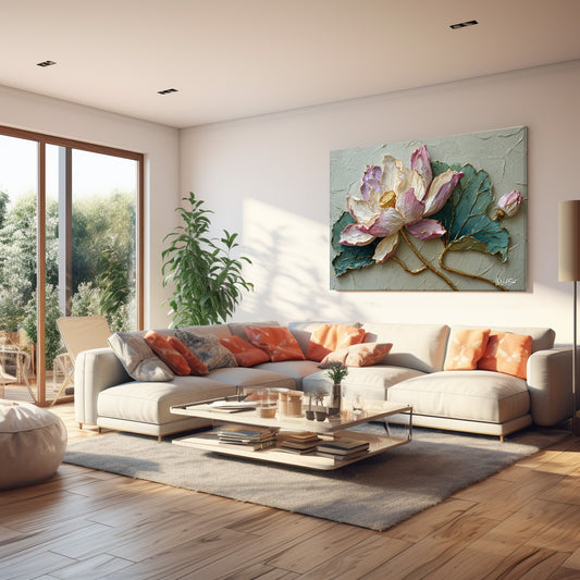 Pembe Nilüfer Kabartması kanvas tablo — farklı açıdan görünüm