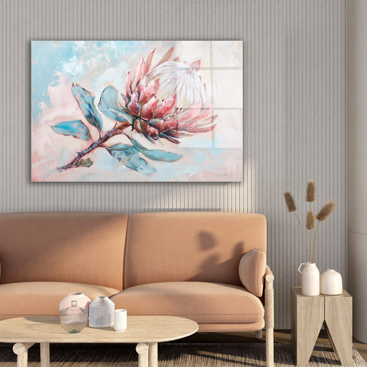 Pembe Protea cam tablo — farklı açıdan görünüm