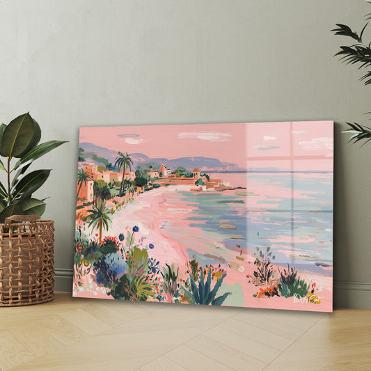 Pembe Sahil cam tablo — iç mekân uygulama örneği