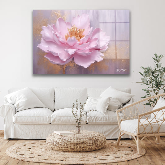 Pembe Şakayık 3 cam tablo — duvarda dekorasyon görünümü