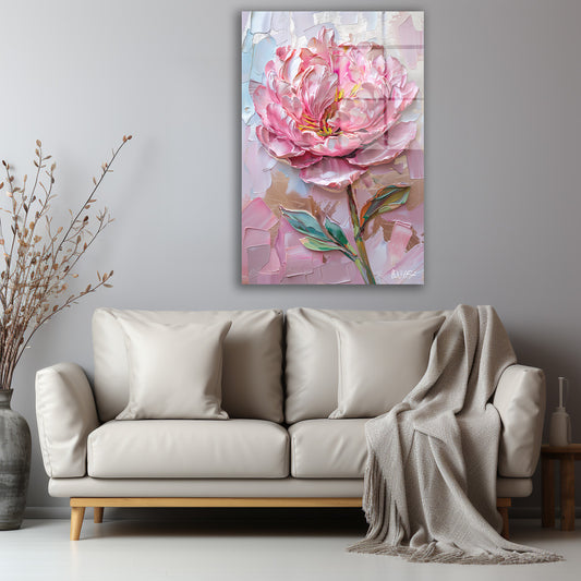 Pembe Şakayık 9 cam tablo — iç mekân uygulama örneği