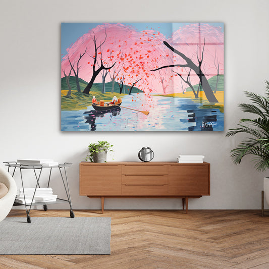 Pembe Sakura Gölü cam tablo — farklı açıdan görünüm