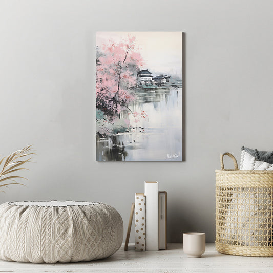 Pembe Sakura Sisi kanvas tablo — iç mekân uygulama örneği