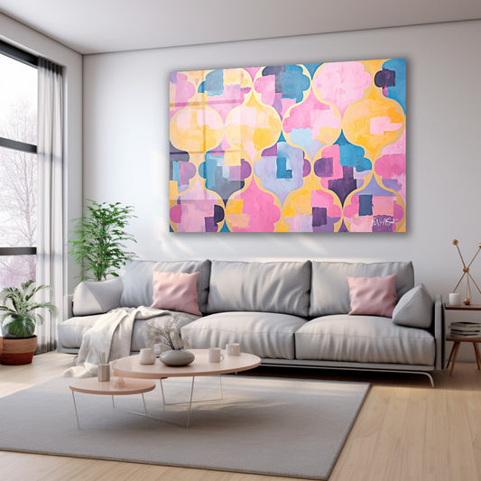 Pembe Sarı Desen cam tablo — farklı açıdan görünüm